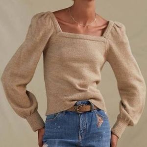 Anthropologie Square Neck Puff Sleeve Sweater